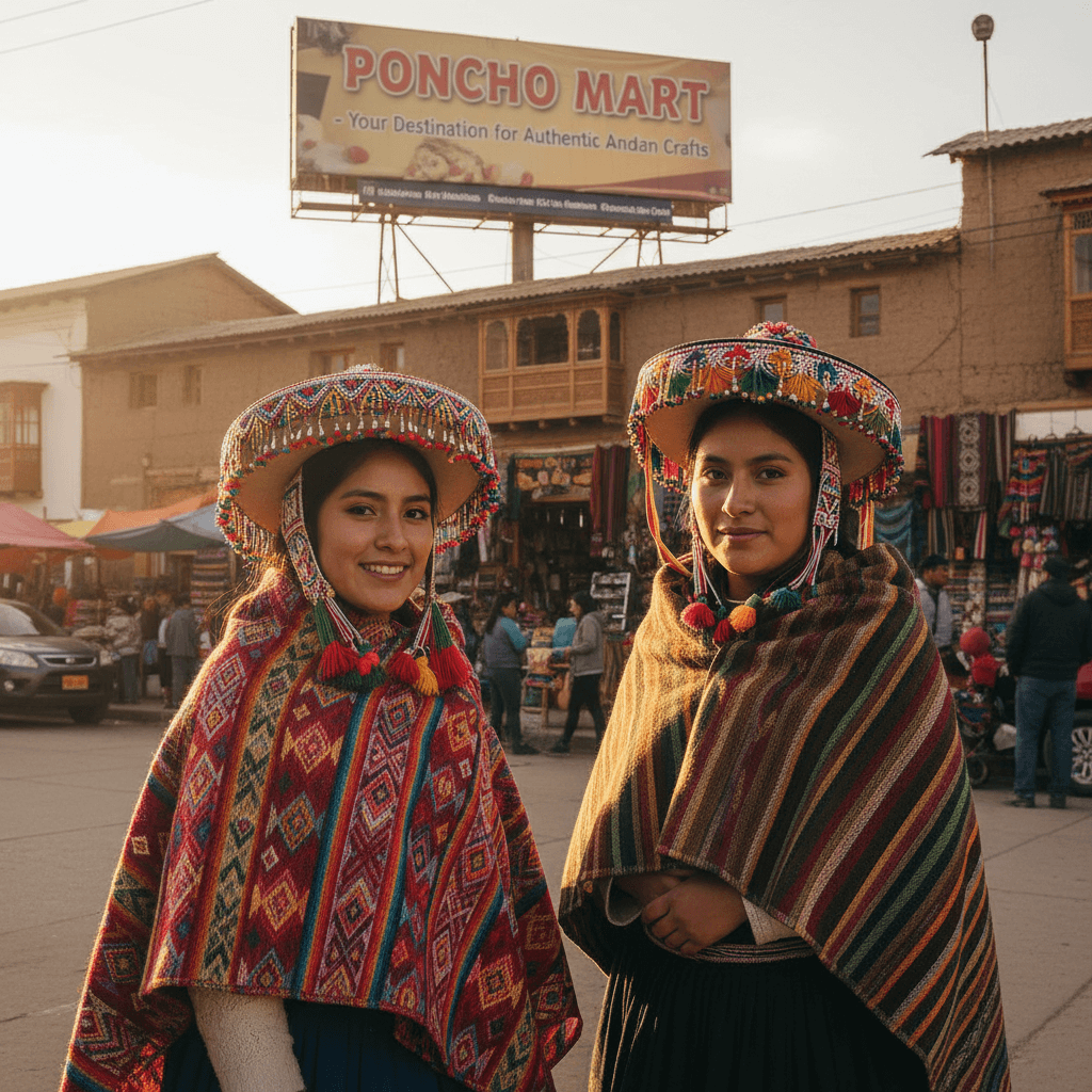 Peruvian Poncho image two Peruvian girls wearing peruvian ponchos and sombrero