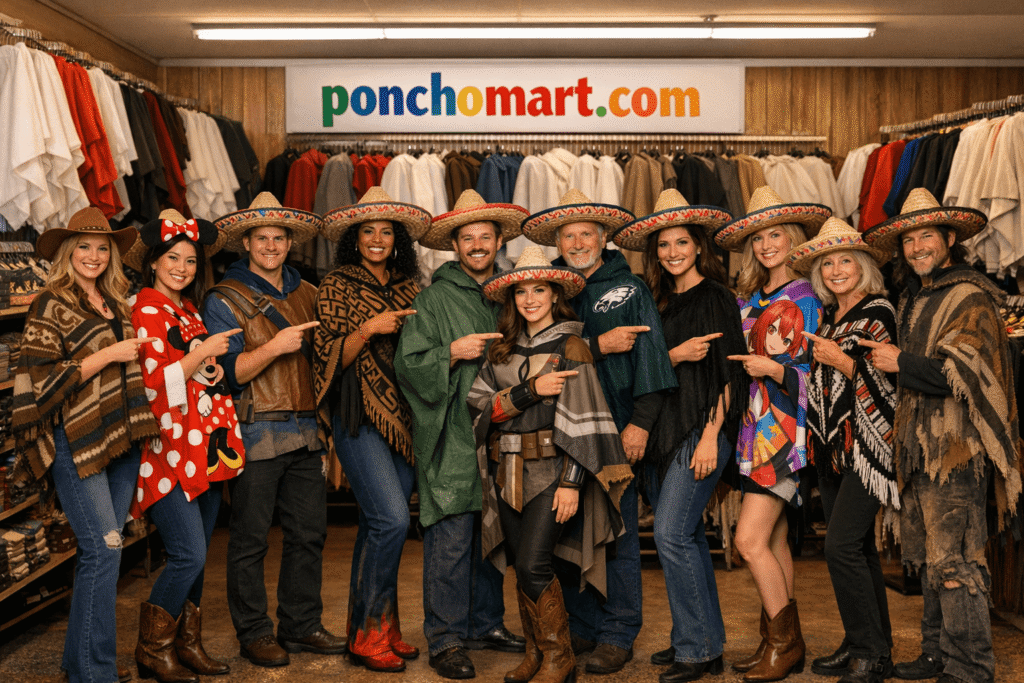 Poncho Mart image different models wearing different poncho