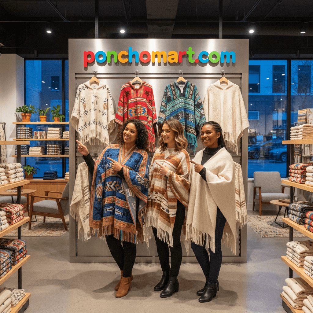 Alpaca Poncho image three model girls wearing Alpaca ponchos