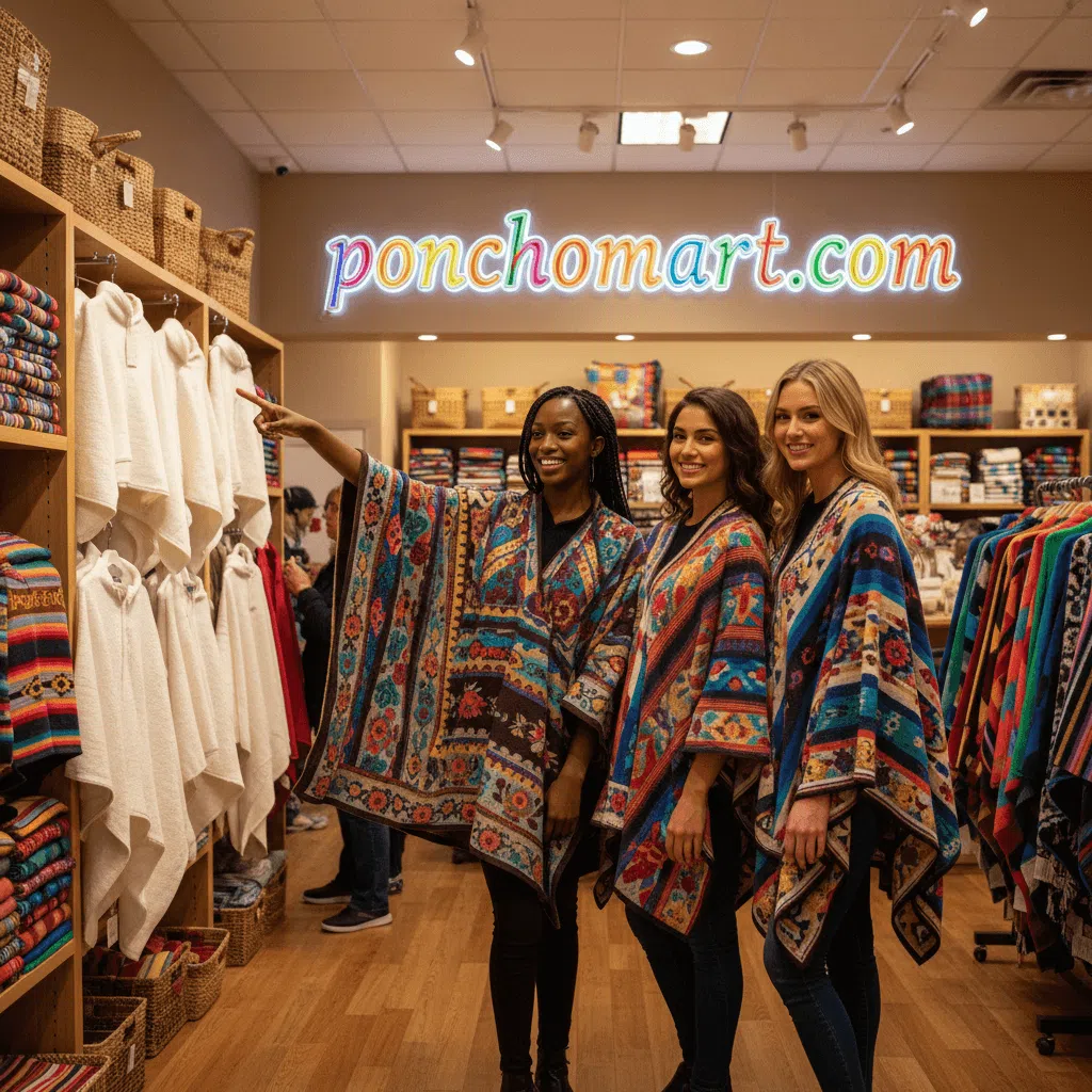 Blanket Poncho image three models wearing blanket poncho