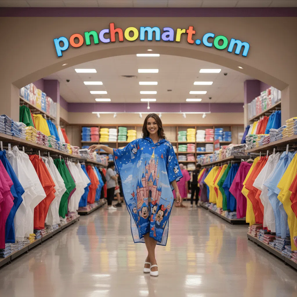 Disney Poncho image a girl showing  Disney poncho