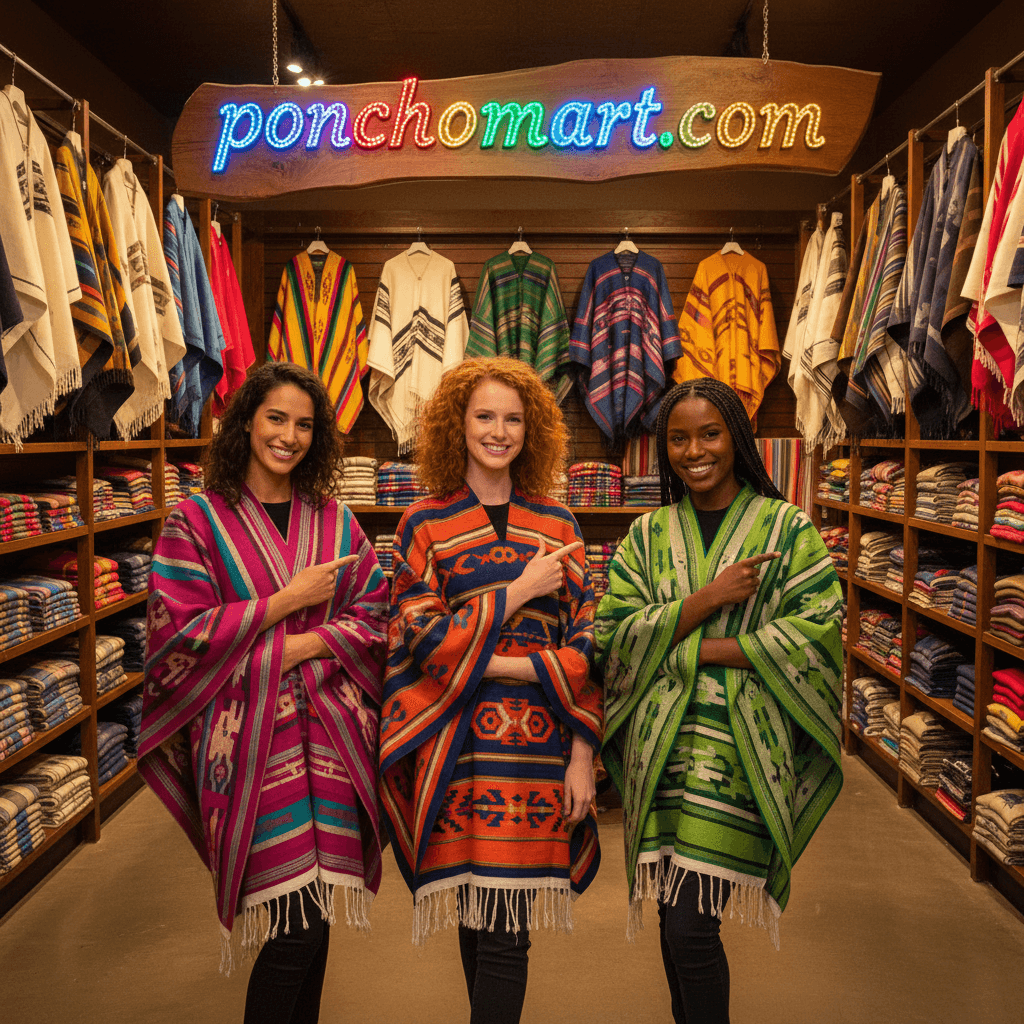 Jorongo image three model girls wearing Jorongo ponchos