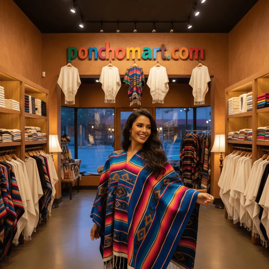 Sarape image a model girl showing sarape poncho