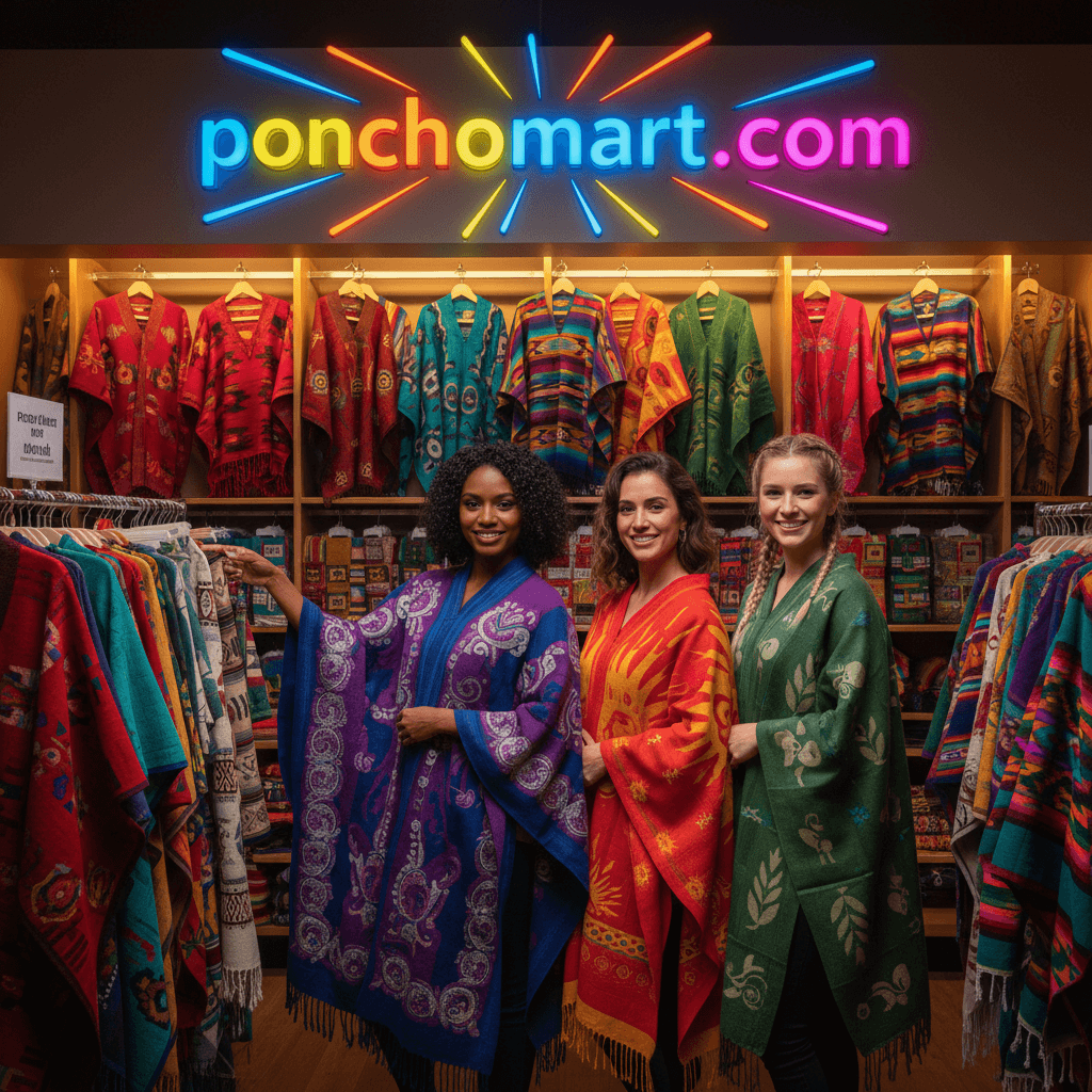 Poncho Branket image with three US girls wearing poncho blankets