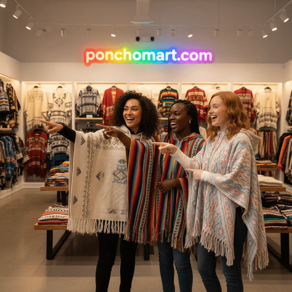 Poncho Hoodie Image with three girls wearing poncho hoodie