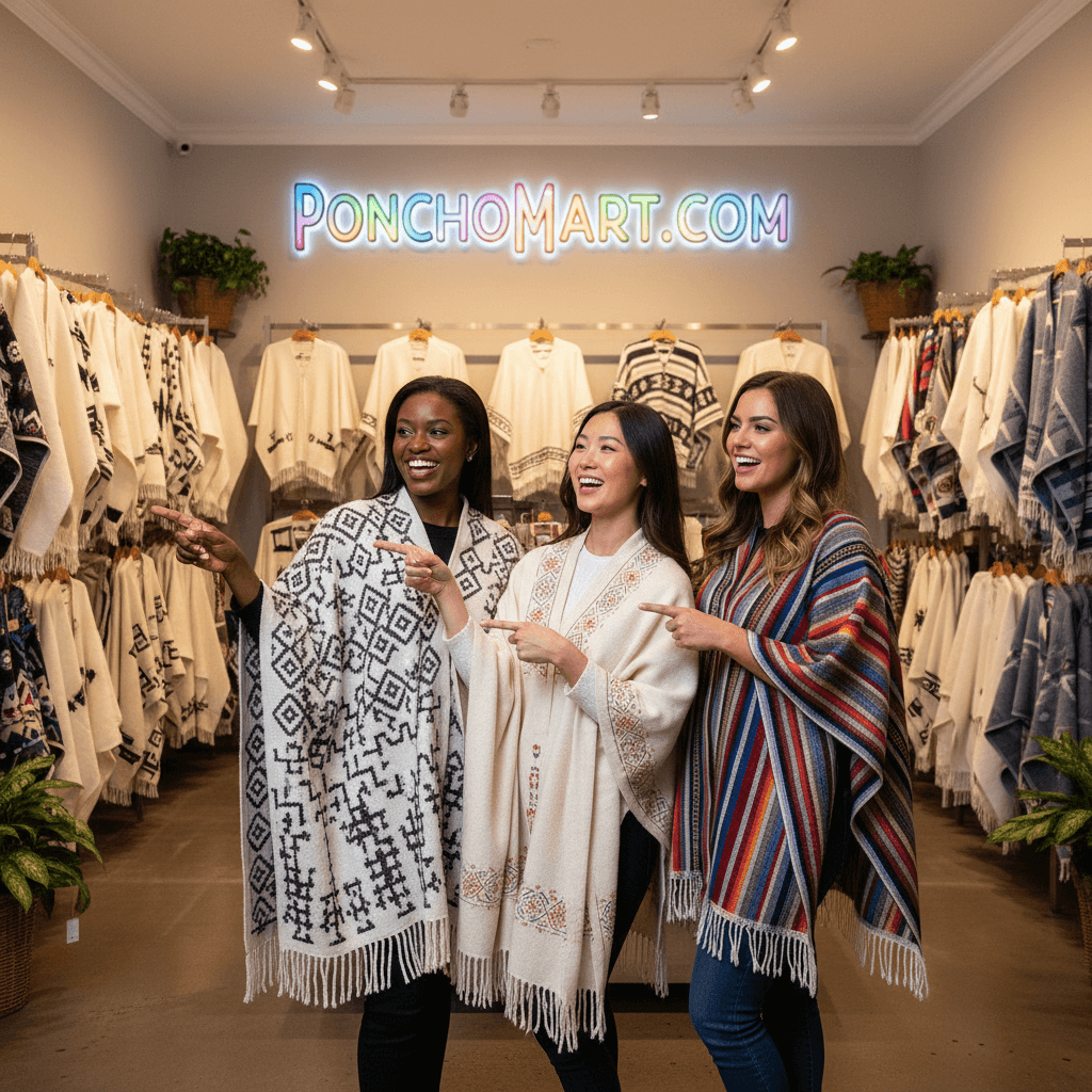 Poncho Jacket Image with three girls wearing poncho jacket