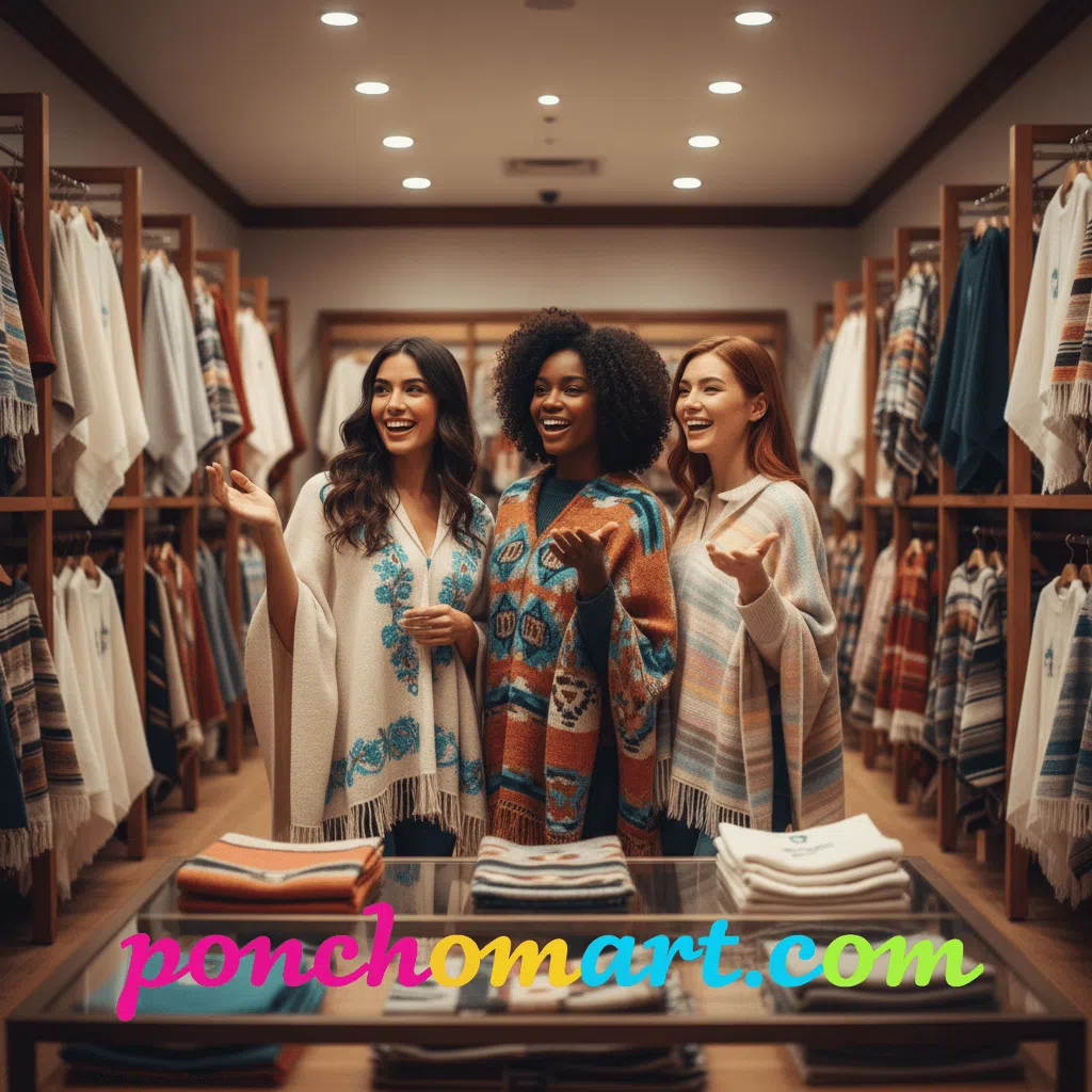 Poncho Sweater Image with three models wearing poncho sweaters