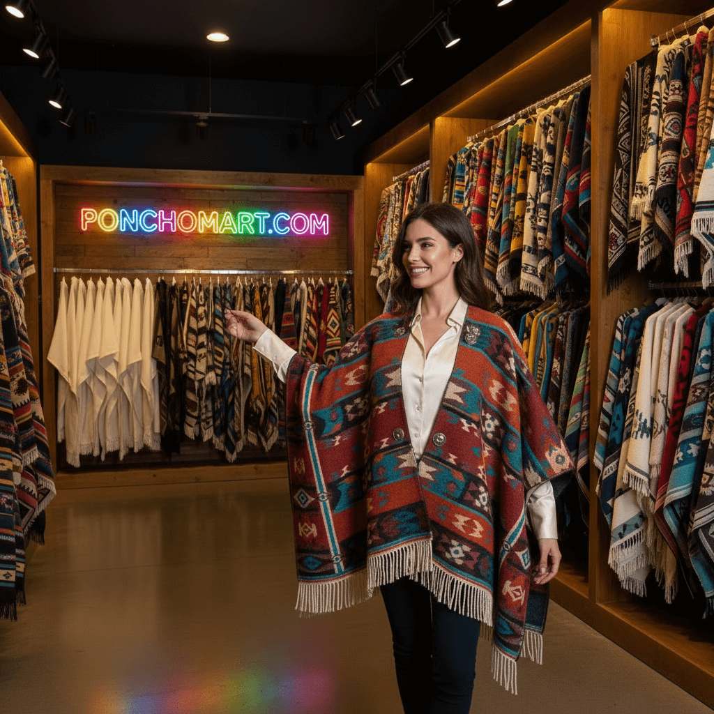 Western Poncho image with a girl wearing a western poncho