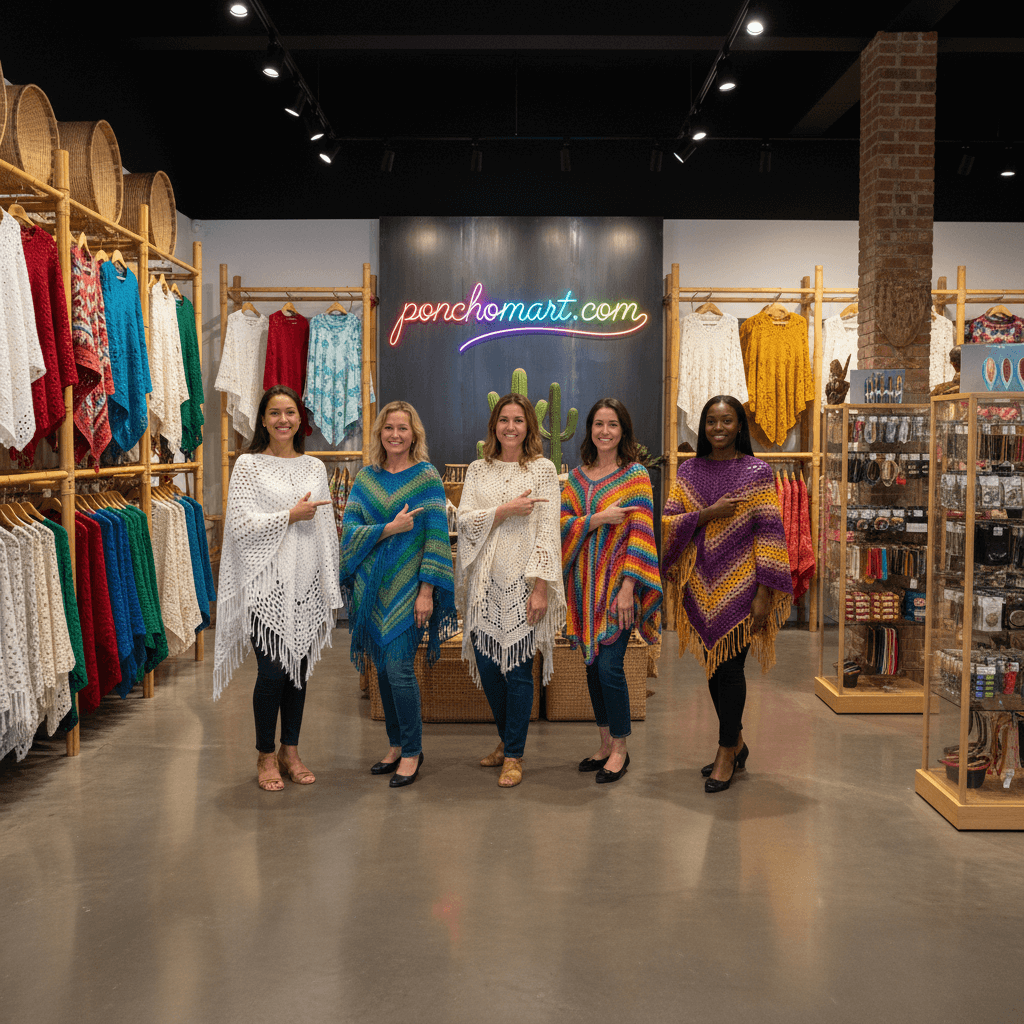 Crochet Poncho Image with five girls wearing crochet ponchos