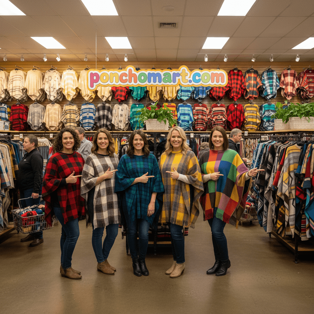 Flannel Poncho Image with five girls wearing flannel ponchos