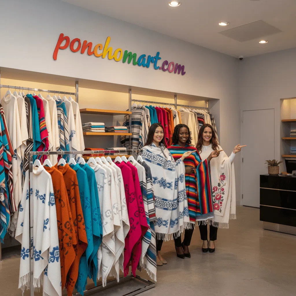 women's Poncho image three models wearing poncho 